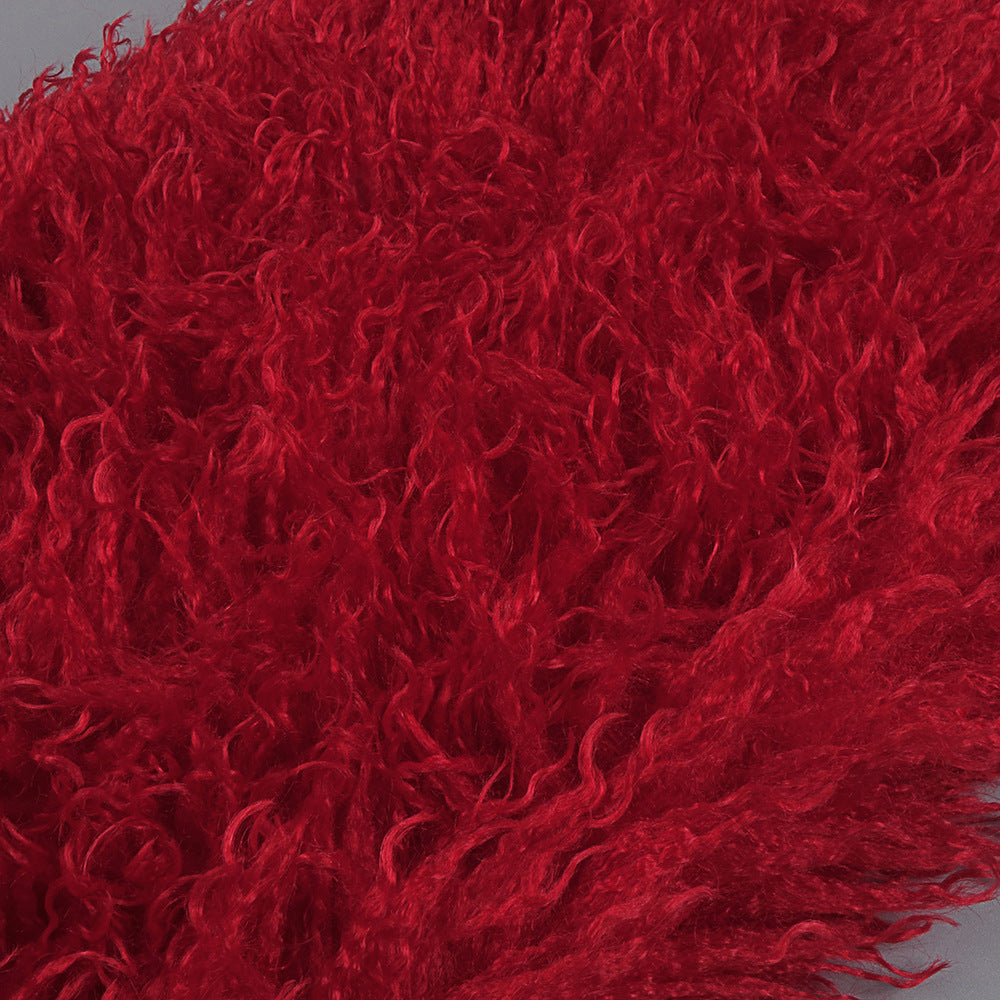 Strapless Fringe Maxi Dress with Fur Collar