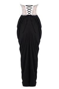 StraplessLace-Paneled Maxi Dress