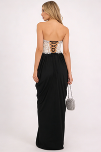 StraplessLace-Paneled Maxi Dress