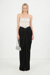 StraplessLace-Paneled Maxi Dress