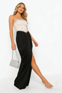 StraplessLace-Paneled Maxi Dress