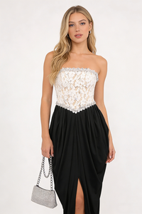 StraplessLace-Paneled Maxi Dress