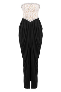 StraplessLace-Paneled Maxi Dress
