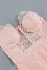 Strapless Lace Mesh Bustier Gown In Pink