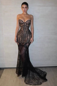 Strapless Long Lace Corset Gown
