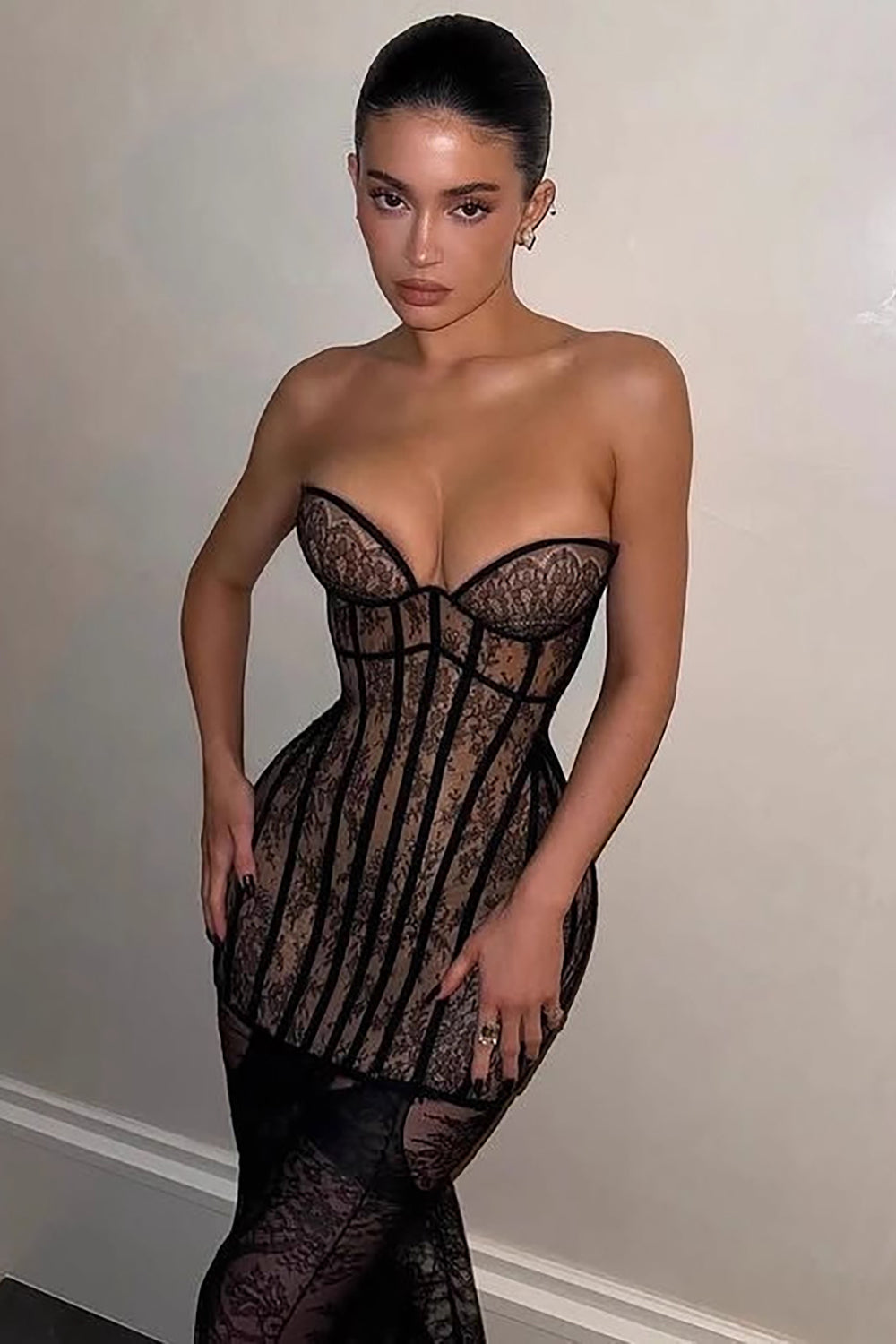 Strapless Long Lace Corset Gown