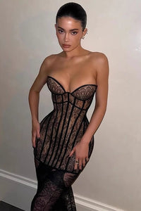 Strapless Long Lace Corset Gown