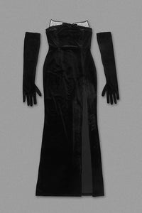 Strapless Rhinestone Velvet Long Dress
