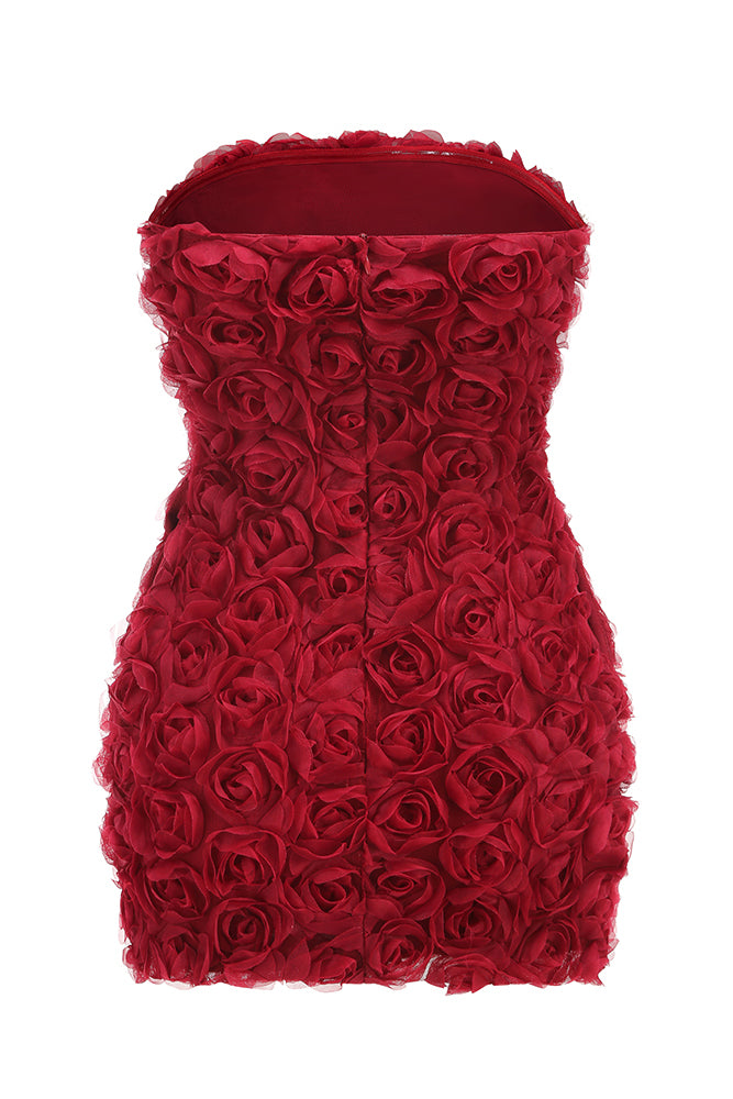 Strapless Rose Embelllished Mini Dress