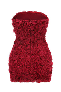 Strapless Rose Embelllished Mini Dress