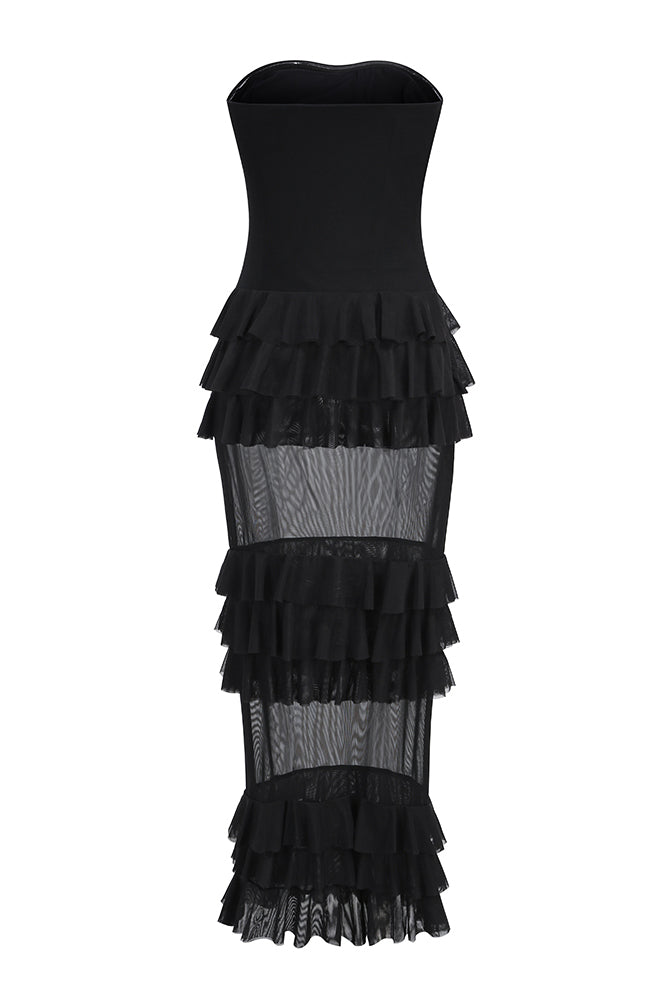 Strapless Ruffle Midi Dress Black / Large Strapless Ruffle Midi Dress Black / Large
