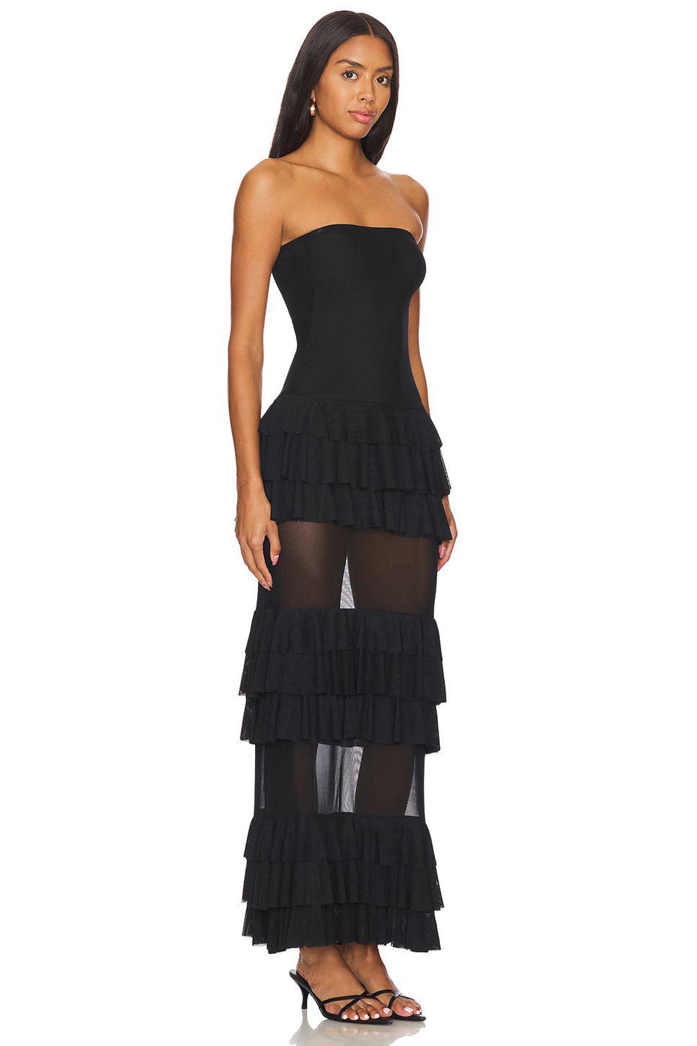 Strapless Ruffle Midi Dress Black / Large Strapless Ruffle Midi Dress Black / Large