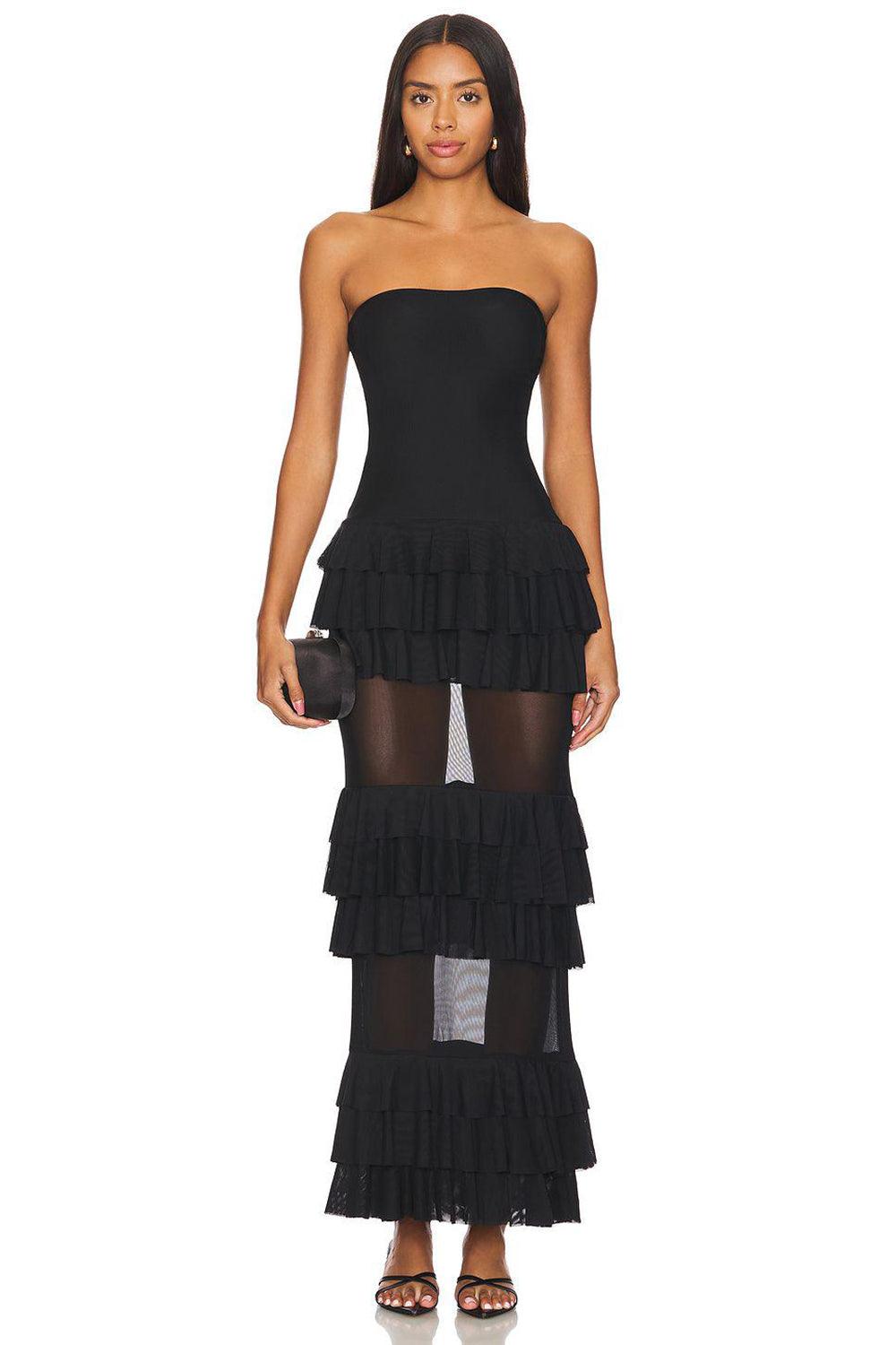 Strapless Ruffle Midi Dress Black / Large Strapless Ruffle Midi Dress Black / Large