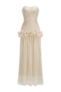 Strapless Ruffled Pleated Gown