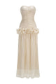 Strapless Ruffled Pleated Gown