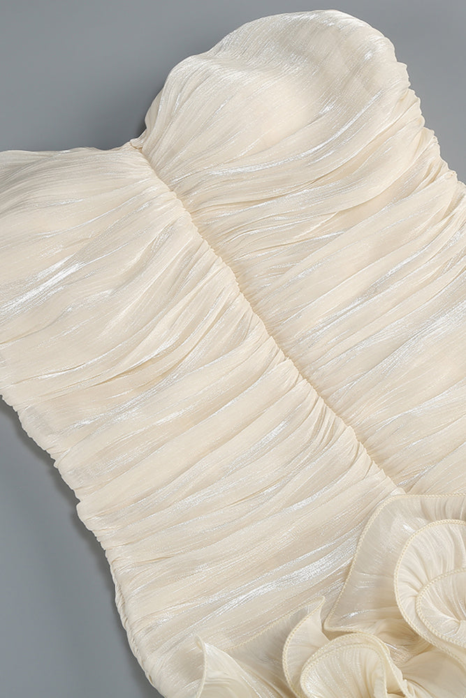 Strapless Ruffled Pleated Gown