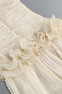 Strapless Ruffled Pleated Gown