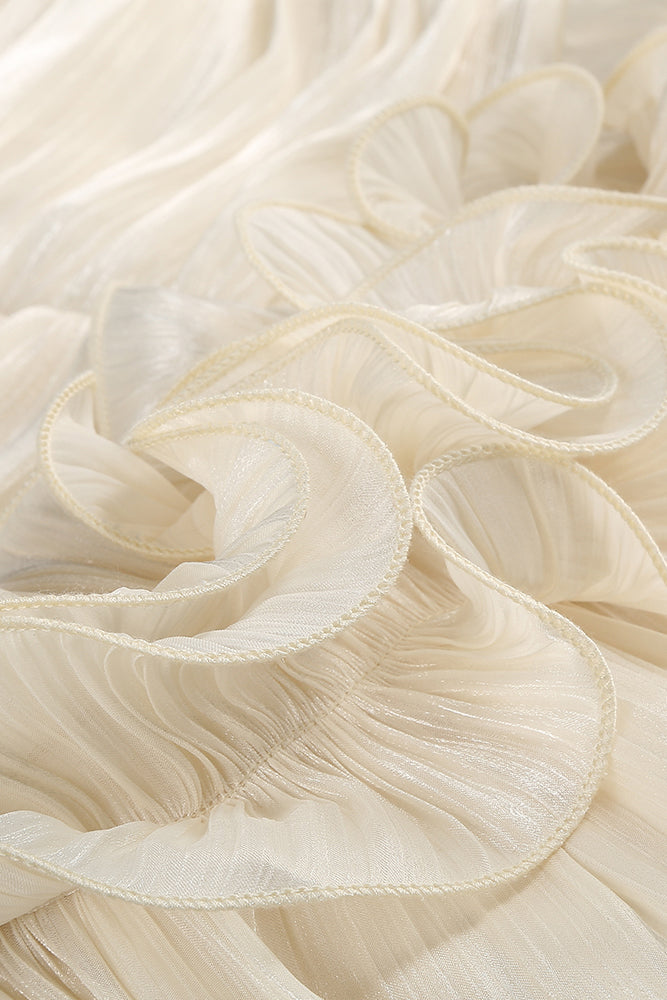 Strapless Ruffled Pleated Gown