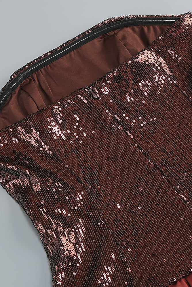 Strapless Sequin Bubble Mini Dress Brown / Medium Strapless Sequin Bubble Mini Dress Brown / Medium
