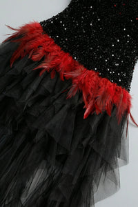 Strapless Sequin Feather Cascading Evening Dress