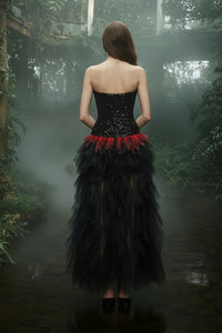 Strapless Sequin Feather Cascading Evening Dress