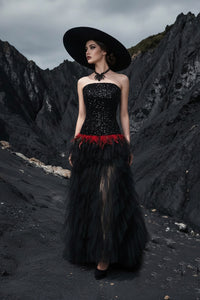Strapless Sequin Feather Cascading Evening Dress