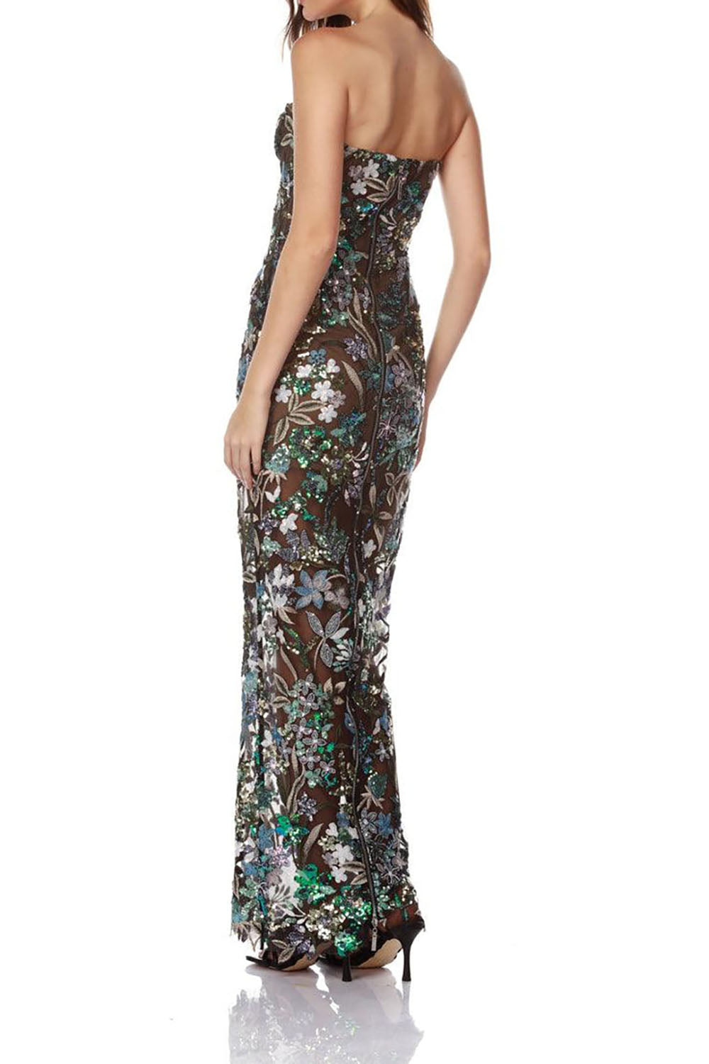 Strapless Sequin Embroidered Gown