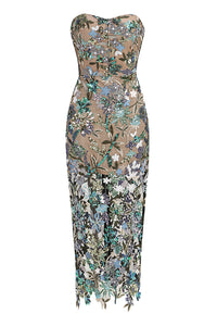 Strapless Sequin Embroidered Gown