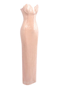 Strapless Sequin Maxi Dress in Champagne