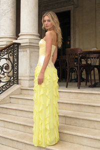 Strapless Sequin Ruffle-Trim Maxi Dress