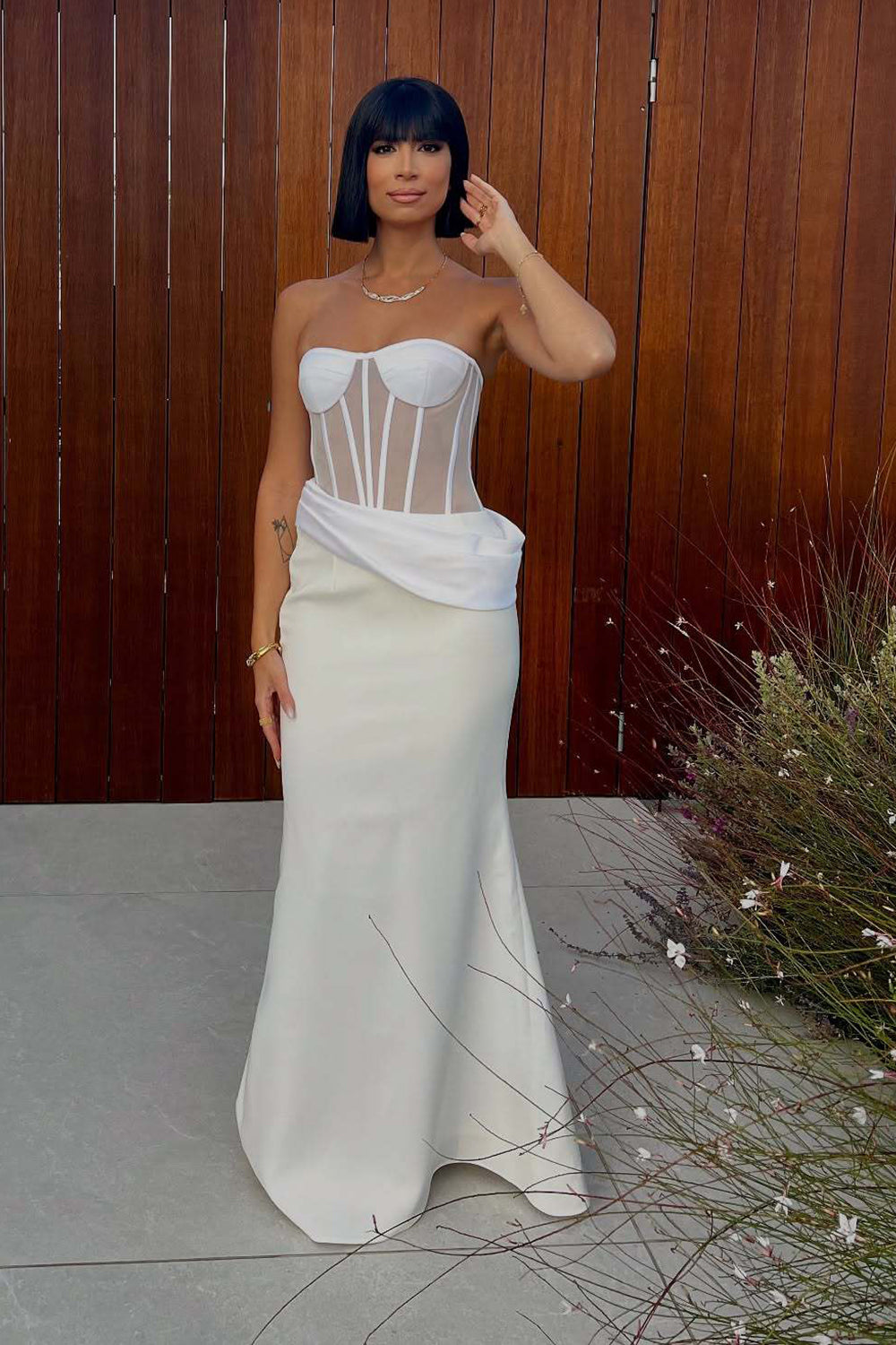 Strapless Veiled Corset Gown