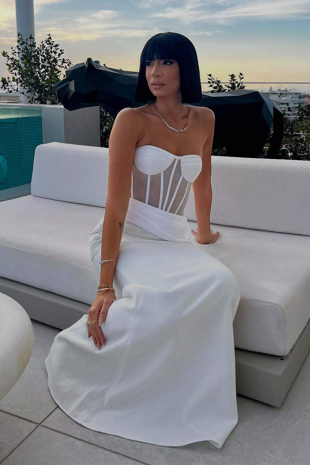 Strapless Veiled Corset Gown