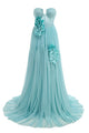 Strapless 3D Floral Chiffon Gown