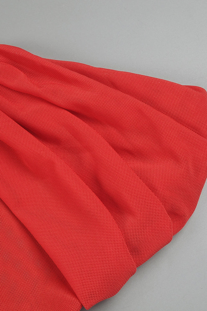 Strapless Draped Mesh Maxi Dress