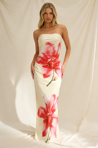 Strapless Floral Print Gown
