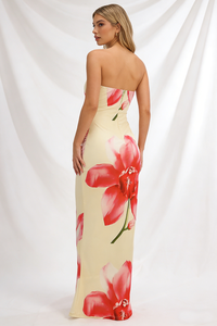 Strapless Floral Print Gown