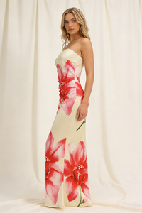 Strapless Floral Print Gown