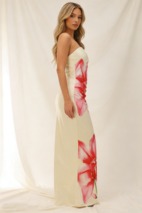 Strapless Floral Print Gown