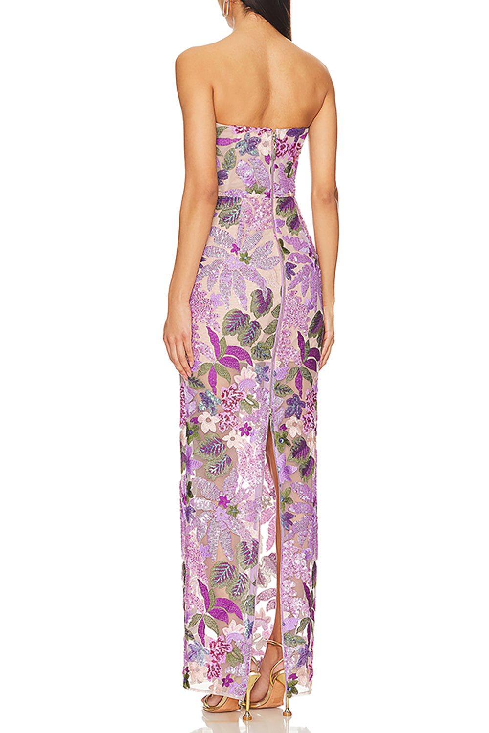 Strapless Flower Sequins Embellished Maxi Dress