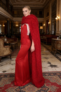 Strapless Fringe Maxi Dress with Fur Collar