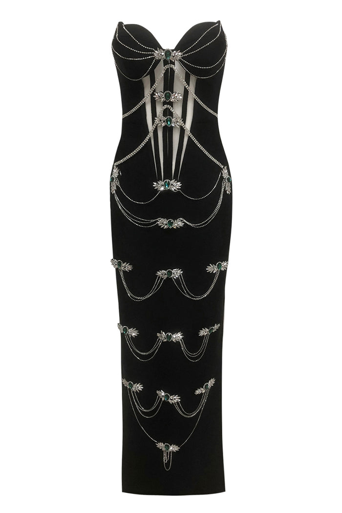 Strapless Rhinestone-Trim Maxi Dress IULOVER Strapless Rhinestone-Trim Maxi Dress IULOVER