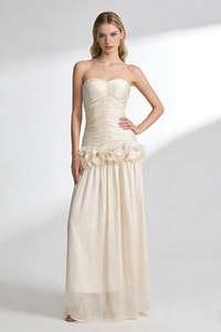 Strapless Ruffled Pleated Gown