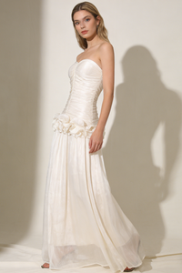 Strapless Ruffled Pleated Gown