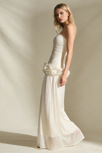 Strapless Ruffled Pleated Gown