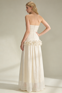 Strapless Ruffled Pleated Gown