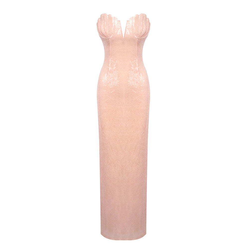 Strapless Sequin Maxi Dress in Champagne