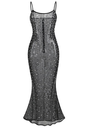 Strappy Crystal Embellished Sheer Maxi Dress