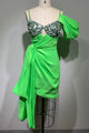 Strappy Crystals Beaded Green Satin Asymmetrical Dress