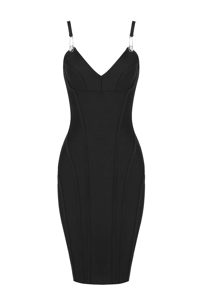 Strappy Cut Stretch sheath Midi Babdage Dress