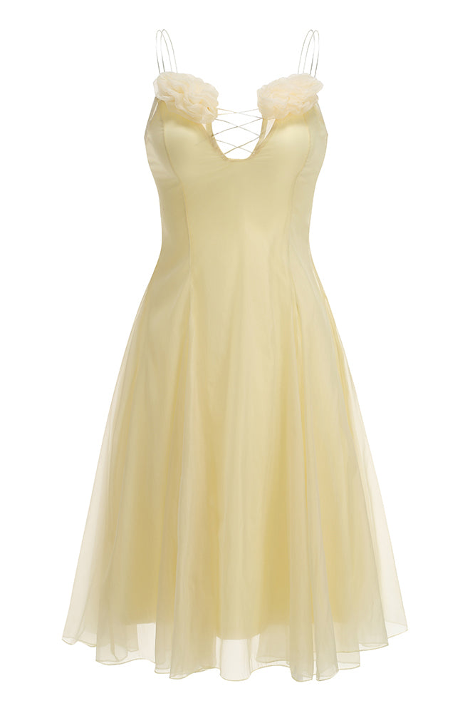 Strappy Petal Layerd Tulle A-line Dress